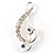 Silver Tone Crystal Music Treble Clef Brooch - view 2