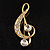 Gold Tone Crystal Music Treble Clef Brooch - view 2