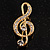 Small Gold Tone Crystal Music Treble Clef Brooch - 35mm L - view 6