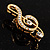 Small Gold Tone Crystal Music Treble Clef Brooch - 35mm L - view 4