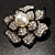 Bridal Faux Pearl Crystal Flower Brooch (Black & Silver) - view 2