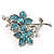 Sky Blue Swarovski Crystal Flower Brooch (Silver Tone) - view 5