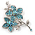 Sky Blue Swarovski Crystal Flower Brooch (Silver Tone) - view 3