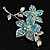 Sky Blue Swarovski Crystal Flower Brooch (Silver Tone) - view 2