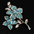 Sky Blue Swarovski Crystal Flower Brooch (Silver Tone) - view 9