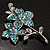 Sky Blue Swarovski Crystal Flower Brooch (Silver Tone) - view 10