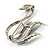 Olive Crystal Swan Brooch (Silver Tone) - view 4