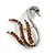 Amber Coloured Crystal Swan Brooch (Silver Tone) - view 2