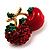 Tiny Red Diamante Cherry Pin (Gold Tone) - 25mm Across - view 2