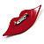 Cranberry Red Plastic Crystal Lips Brooch - view 4