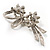Rhodium Plated AB Crystal Floral Brooch - view 4