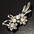 Rhodium Plated AB Crystal Floral Brooch - view 5