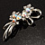 Rhodium Plated AB Crystal Floral Brooch - view 7