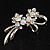 Rhodium Plated AB Crystal Floral Brooch - view 2