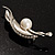 Silver Tone Imitation Pearl Leaf Brooch - view 11