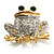 Lucky Frog With Emerald-Green Crystal Eyes Brooch (Silver&Gold Tone)