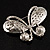 Statement Oversized Ash Grey Crystal Butterfly Brooch (Silver Tone) - view 4