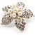 Bridal Imitation Pearl Crystal Flower Brooch (Silver Tone) - view 10