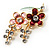Gold Tone Enamel Crystal Floral Brooch (Pink&Red) - view 3