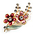 Gold Tone Enamel Crystal Floral Brooch (Pink&Red) - view 1
