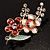 Gold Tone Enamel Crystal Floral Brooch (Pink&Red) - view 2