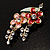 Gold Tone Enamel Crystal Floral Brooch (Pink&Red) - view 5
