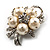 Small Bridal Faux Pearl Floral Brooch (Silver Tone)
