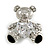 Cute CZ Teddy Bear Brooch (Silver Tone)