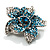 Small Sky Blue Diamante Flower Brooch (Silver Tone) - view 3