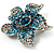 Small Sky Blue Diamante Flower Brooch (Silver Tone) - view 4