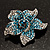 Small Sky Blue Diamante Flower Brooch (Silver Tone) - view 5