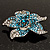 Small Sky Blue Diamante Flower Brooch (Silver Tone) - view 2