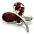 Tiny Red Crystal Butterfly Brooch (Silver Tone) - view 2