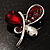 Tiny Red Crystal Butterfly Brooch (Silver Tone) - view 3