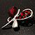 Tiny Red Crystal Butterfly Brooch (Silver Tone) - view 7