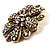 Vintage Clear Crystal Floral Brooch in Aged Gold Tone Metal - 40mm D - view 8