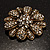 Vintage Clear Crystal Floral Brooch in Aged Gold Tone Metal - 40mm D - view 3
