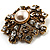 Heiress Crystal Imitation Pearl Brooch (Bronze Tone) - view 3