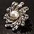 Small Diamante Faux Pearl Floral Brooch (Silver Tone) - view 5