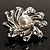 Small Diamante Faux Pearl Floral Brooch (Silver Tone) - view 6