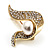 Modern Diamante Faux Pearl Leaf Brooch (Gold Tone) - view 6