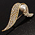 Modern Diamante Faux Pearl Leaf Brooch (Gold Tone) - view 5