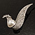 Modern Diamante Faux Pearl Leaf Brooch (Silver Tone) - view 6