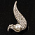 Modern Diamante Faux Pearl Leaf Brooch (Silver Tone) - view 2