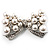 Imitation Pearl Diamante Bow Brooch (Silver Tone) - view 2