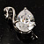 Tiny Glass Swan Pin Brooch (Silver Tone) - view 6