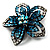 Five Petal Diamante Floral Brooch (Black&Blue) - view 3