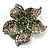 Small Green Diamante Flower Brooch (Silver Tone) - view 7