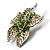 Small Green Diamante Flower Brooch (Silver Tone) - view 5
