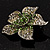 Small Green Diamante Flower Brooch (Silver Tone) - view 4